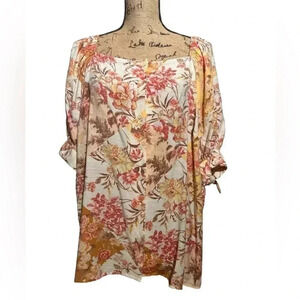 LC Lauren Conrad Ploral Women Short Sleeves Button Down Blouse Floral Plus OX